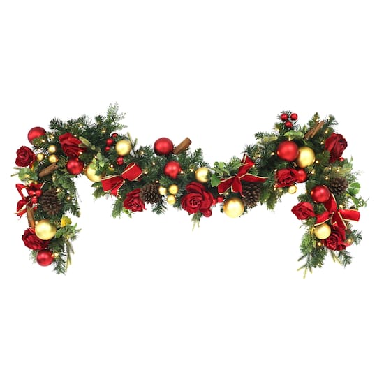 6Ft Pre-Lit Red & Gold Adorned Artificial Garland By Puleo International | 6 ft | Michaels®